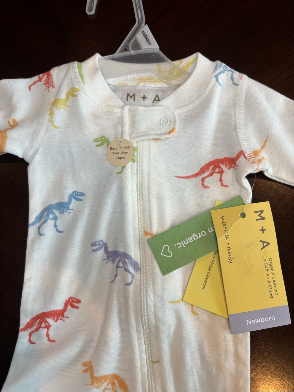 Monica + Andy Newborn Dinosaur Sleeper NWT Organic Cotton Footed Zip Pajamas